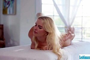 Booty blonde gets licked by wife and masseuse subtly