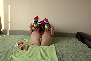 Vibrator goes in anal while panties stay in pussy with wax on body for unusual fetish solo by sexy milf pawg.