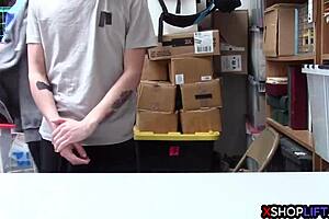 Busty security milf says wow that's a huge cock on this shoplifting guy let me lick it