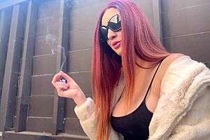 artemisia love the european milf with big tits had a solo smoking session outdoors