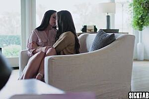 Discussing wet brunette milf Alex Coal in scissoring action with hot lesbian milf Spencer Bradley