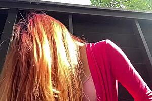 Italian milf Artemisia Love indulges in long hair fetish outdoors