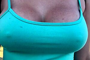 I took my Italian big tits milf for a walk around Miami showing off her bouncing boobs and hard nipples.