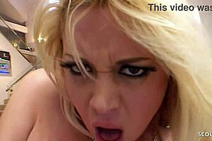 Blonde girl holly morgan with nice round ass and saggy natural tits, ready for hard fucking doggystyle before that facial cumshot?