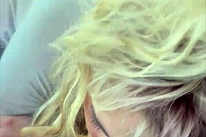 Pretty hooker kneels down for a man to release in her mouth after a deepthroat blowjob on the street.