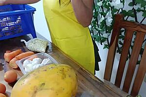 the vegetable vendor had no change. we ended up fucking doggystyle at her workplace.