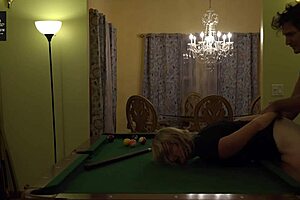 Hot milf wife gets hard handling on pool table... huge tits rocking!!