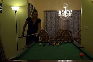 Hot milf wife gets hard handling on pool table... huge tits rocking!!