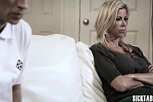 Perverted Stepmom Seduces Stepson and Petite Girlfriend into Threesome with Blowjobs