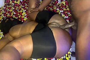 Uh, this ebony anal queen, she takin' that big straight cock deep in her creamy pussy, fuckin' a fan like crazy