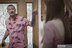 Bold teen redhead gets her tight ass fucked hard by horny neighbor with massive cock in intense anal session