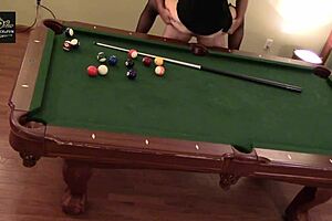 Hot milf wife gets hard handling on pool table... huge tits rocking!!