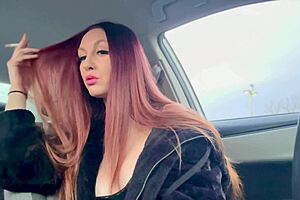 I love my big tits long hair artemisia love during smoking session in the car