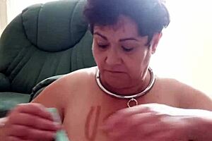 Emotional French milf maid in stockings and bondage feels humiliated as slave with toys and dirty talk