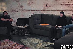 Petite criminal milf takes big dick parole officer in intense anal threesome at office. She bends over for hardcore doggystyle pounding.