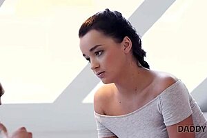 Skillful old man seduces and fucks comely Czech brunette on the sofa.