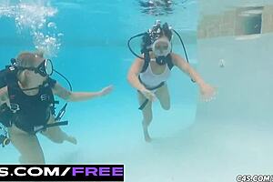 oh no blonde scuba vixen, youre trapping those rivals in wet swimsuit revenge under the pool with tattoos and bikinis