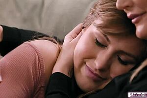 teen babe ASSLICKING her blonde stepmom in lesbian rimjob session