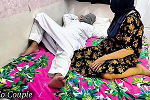 Niqab scarf hijab muslim girl gets disturbed seeing step brother's big cut cock.