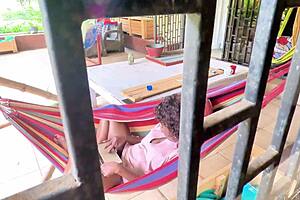 i caught flow mastrubating in her hammock on lazy sunday patio with big ass exposed