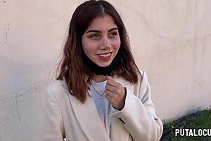 Hot latina Marina Gold gets caught on the street and sucks small cock in public interracial blowjob with outdoor riding and wet pussy missionary.