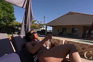 hey that massage turned into interracial fucking with big tits milf getting creampie by pool in doggystyle