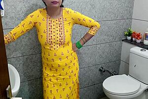 Intriguing indian step mother gets fucked by step son in dirty washroom with hindi audio and creampie close up