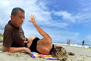 Lazy milf on beach wakes up to fat big cock pounding her ass in outdoor creampie