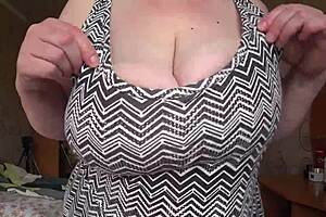 Big Gorgeous Tits Swing in Close-Up with Curvy Milf's Saggy Plump Belly