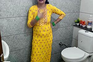 Intriguing indian step mother gets fucked by step son in dirty washroom with hindi audio and creampie close up