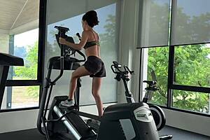 why go naked for the next gym workout with this skinny tattooed brunette?