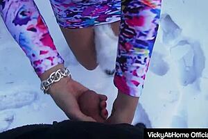 Milf vicky vette sucks cock for blowjob then takes cumshot on big tits after doggystyle fucking.