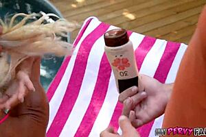 Bratty stepmom with big tits gets smashed by huge cock in garage doggystyle and cowgirl, ending in facial cumshot.