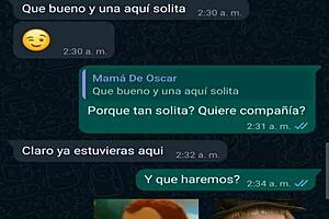 Amateur Latina milf from Colombia or Mexico gives blowjob to friend's boss Oscar while showing off mature homemade ass.