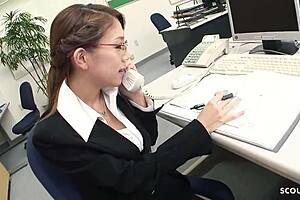 i uh slim japanese office girl with glasses seduces boss to cfnm blowjob after clit orgasm in uncensored jav