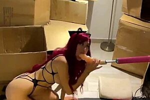 Why Does This Huge Dildo Sex Machine Pound Deep Throat on Teen 18+ Cat Girl? Hardcore Fetish Blowjob with Monster Toy Sucking!