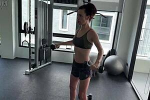 why go naked for the next gym workout with this skinny tattooed brunette?