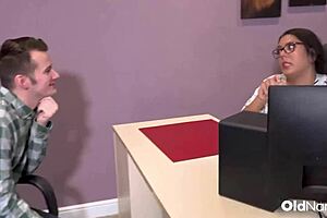 Bbw France mature boss Cassie Hill tests Sam Bourne's lust with blowjob riding and deepthroat.