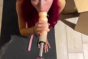my sex machine pounds deep throat with huge dildo for this teen 18+ cat girl