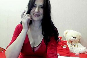 hey, passionate dark haired milf with hairy armpits plays with huge milky tits on couch for fans angela-milf