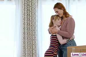 now that she's 18 the teen licks her busty stepmom's pussy in taboo moment