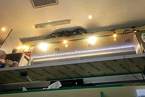 sexy milf flashes long legs and big pussy lips upskirt at work