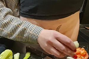 Fuck yeah, extreme cock torment with urethral insertion using cucumber in wild kitchen bdsm session!