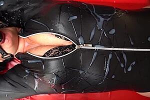 Leather milf takes hard anal pounding with blowjob and creampie in roleplay scene