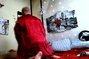 today my mature lustful slut wife in red lingerie sucks well and fucks in all holes