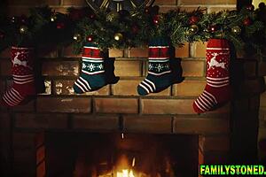 step aunt joins two stepsiblings for threesome blonde blowjob and big tits group fuck with monster cock