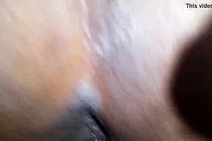 black couple films pov action with ebony milf taking creampie in her phat ass wet pussy