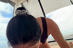 They walked to the beach, where the pretty young girlfriend ended up sucking his cock deep and riding in cowgirl style