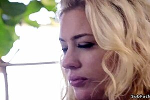 the man tied up his fiance and hot teen for bdsm domination. he anal fucked them both with gagging and choking in intense threesome submission.