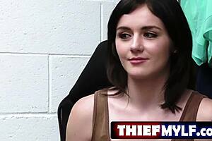 Thiefmylf com shows security officer Jovan Jordan catching Rosalyn Sphinx stealing, then her stepmom McKensie Lee arrives to help with blowjob and doggystyle on big tits.